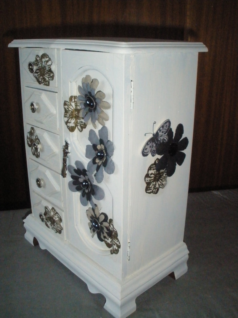 Upcycled Decoupage Jewelry Armoire Musical Jewelry Box Etsy