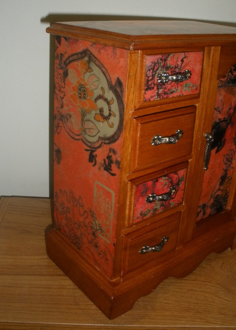 Oriental Style Jewelry Armoire, Upcycled, Jewelry Organizer Box, 5th