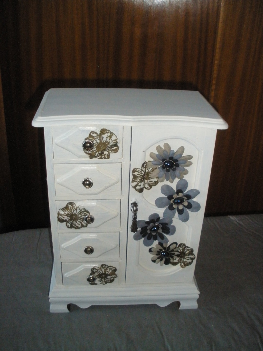 Upcycled Decoupage Jewelry Armoire Musical Jewelry Box Etsy