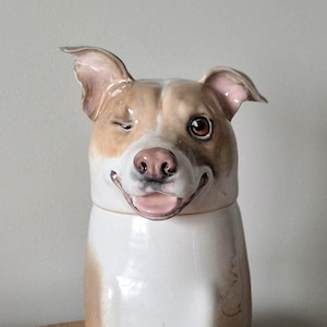 Custom Portrait Pet Urn for Ashes, Personalized Dog Pottery Container with Lid, Cat Storage Canister, Pet Loss Gift