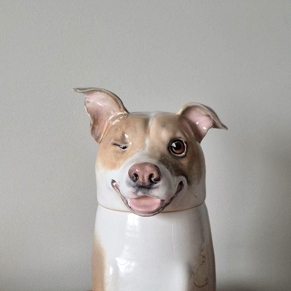 Custom Portrait Pet Urn for Ashes, Personalized Dog Pottery Container with Lid, Cat Storage Canister, Pet Loss Gift
