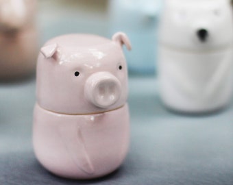 Pig Storage Jar With Lid, Large and Small Pottery Canister, Coffee Tea Spices Canister, Pink Ceramic Container