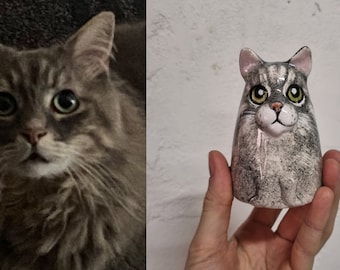 Personalized Cat Portrait from Photo, Custom Pets Painting, Chinchilla Art Sculpture, Statue, Ceramic Figurine, Cat Mom Gift, Pet Loss Gift