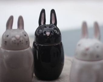 Bunny Jar With Lid, Rabbit Ceramic Container 2023, Hare Pottery Tea Coffee Sugar Canister, Kitchen Storage Bowl