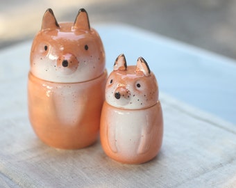 Orange Fox Jar, Fox Pottery Container, Handmade Sugar Bowl With Lid, Small Canister, Kitchen Storage Gift, Woodland Animal