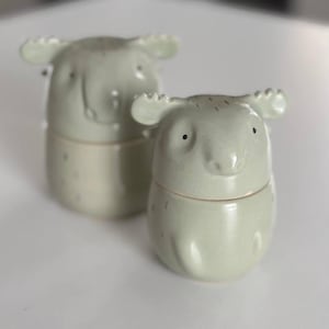 Elk Tea Coffee Container, Pottery Bowl With Lid, Ceramic Moose Jar, Canister Kitchen Storage, Woodland Animals