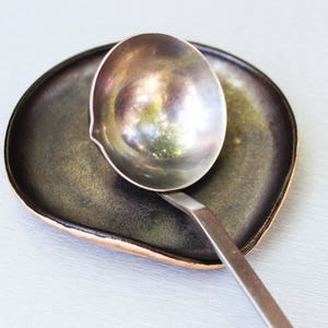Black Pearl Pottery Spoon Rest With Luster, Ceramic Wheel Thrown Clay Spoon Holder Ideas