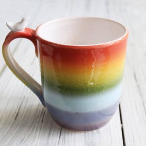 Rainbow Coffee Mug, Large Stoneware Pottery Clay Tea Cup Set, LGBTQ Pride Gift, Rainbow Color Flag image 6