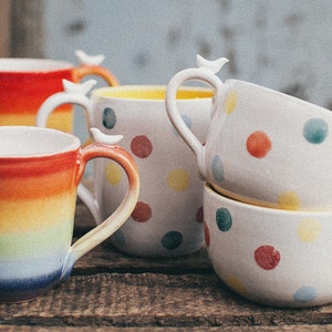 Rainbow Coffee Mug, Large Stoneware Pottery Clay Tea Cup Set, LGBTQ Pride Gift, Rainbow Color Flag image 10