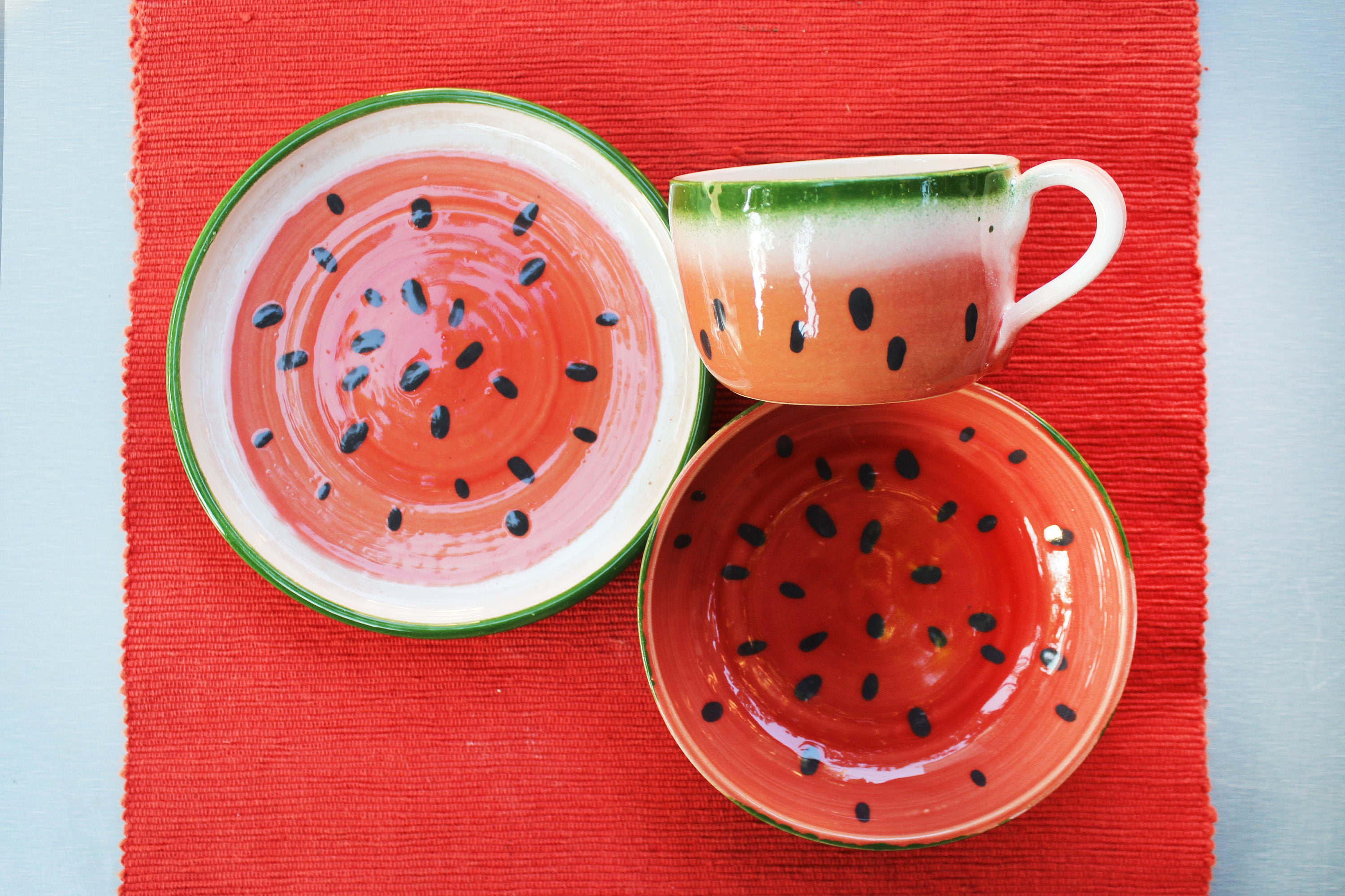 Watermelon Dinnerware Set Ceramic Mug and Bowl Vegetarian Tea Etsy