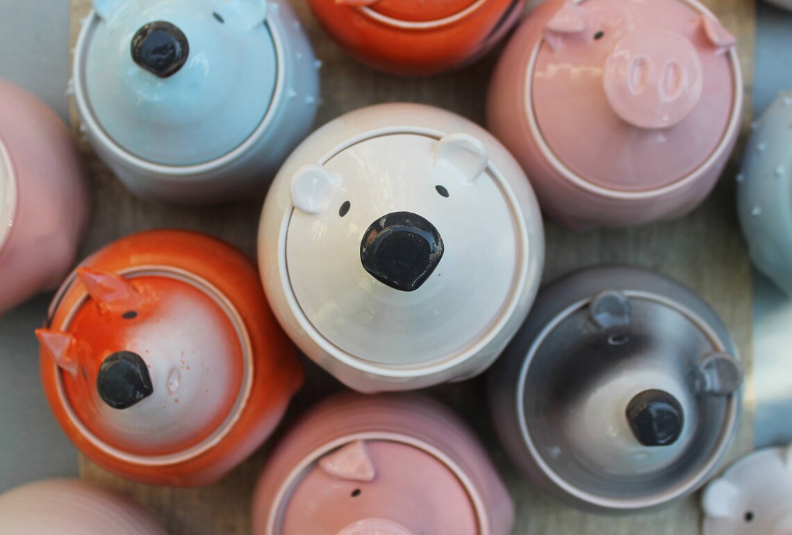 Polar Bear Food Storage Ceramic Honey Pot White Black Pottery Etsy