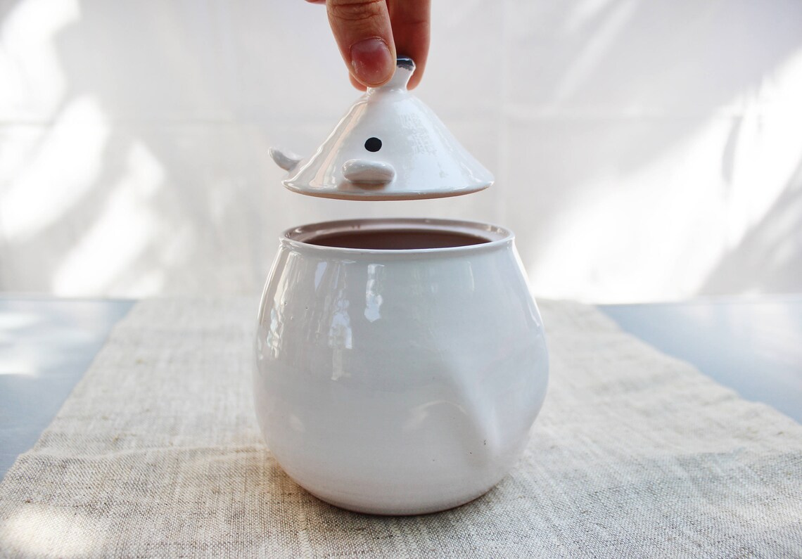 Polar Bear Food Storage Ceramic Honey Pot White Black Pottery Etsy
