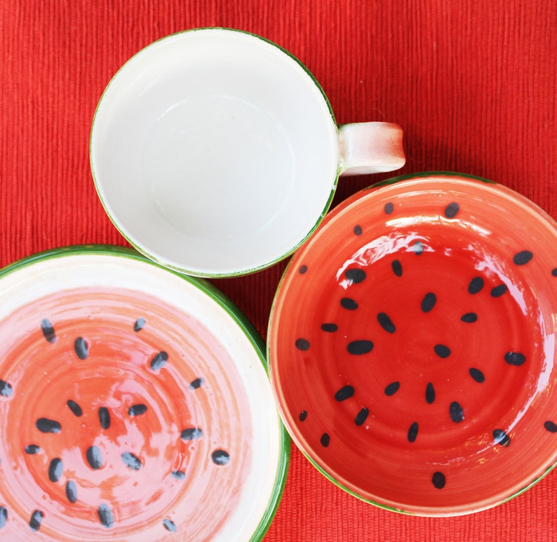 Watermelon Dinnerware Set Ceramic Mug and Bowl Vegetarian Tea Etsy