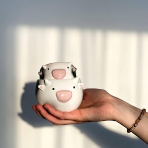 Vaso in ceramica con animali: vaso in ceramica fatto a mano per piante grasse a forma di mucca, maiale e pecora