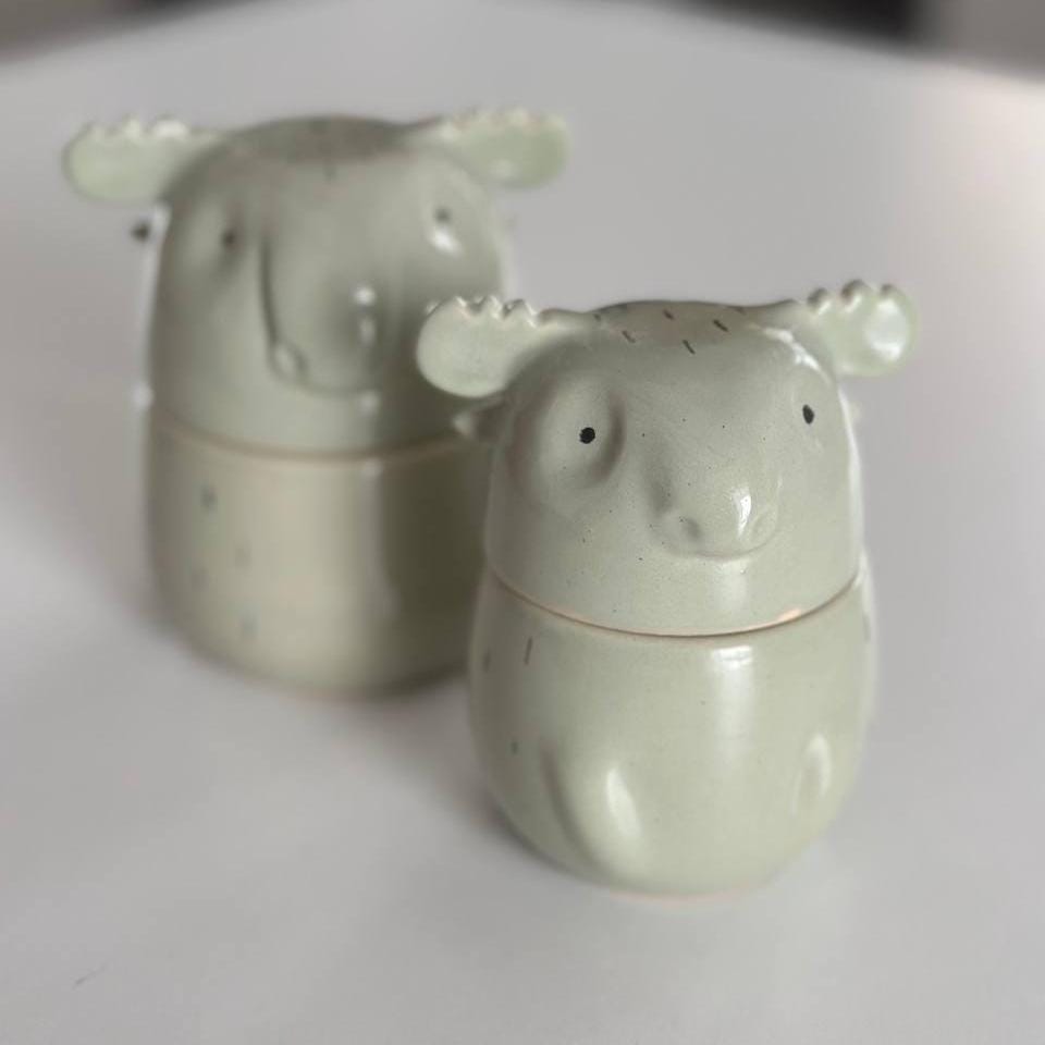 Elk Tea Coffee Container, Pottery Bowl With Lid, Ceramic Moose Jar