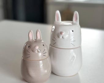 Tarro de cerámica con forma de conejo con tapa (2023), recipiente para té, café y azúcar de Hare Pottery, recipiente para almacenamiento de cocina