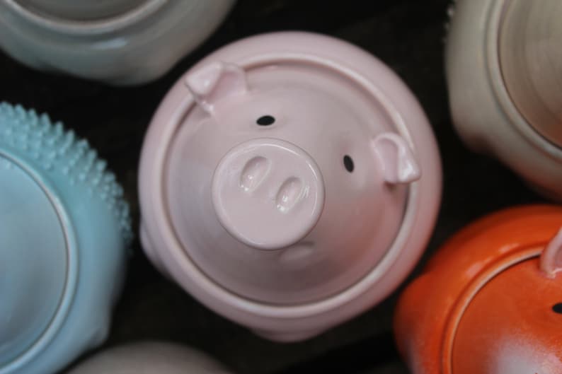 Pink Pig Cookie Jar Storage Bowl With Lid, Ceramic Pigs, Pottery Canister Coffee Tea Sugar, Symbol 2019 Kitchen Decor Ideas image 8