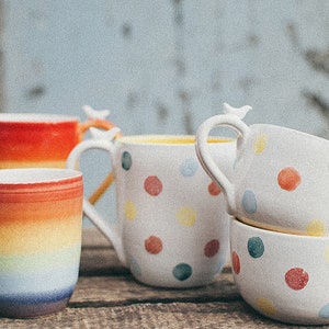 Rainbow Coffee Mug, Large Stoneware Pottery Clay Tea Cup Set, LGBTQ Pride Gift, Rainbow Color Flag image 9