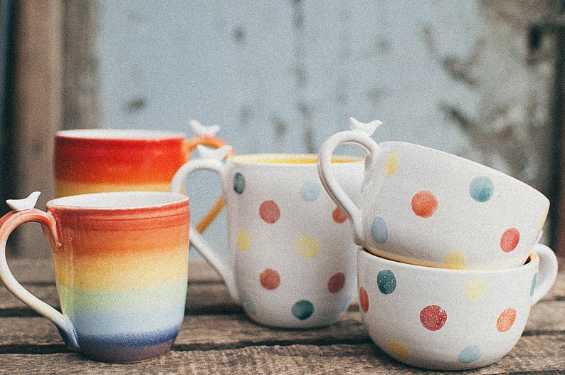 Rainbow Coffee Mug, Large Stoneware Pottery Clay Tea Cup Set, LGBTQ Pride Gift, Rainbow Color Flag image 9