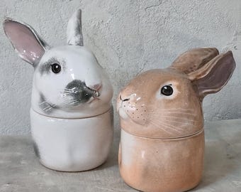 Custom Rabbit Urn: Personalized Pet Portrait Pottery Container