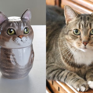 Custom Portrait | Personalized Pet Urn for Ashes | Pottery Cremation Urn with Lid | Cat and Dog Mom Lover | Memorial Gift | Pet Loss Gift