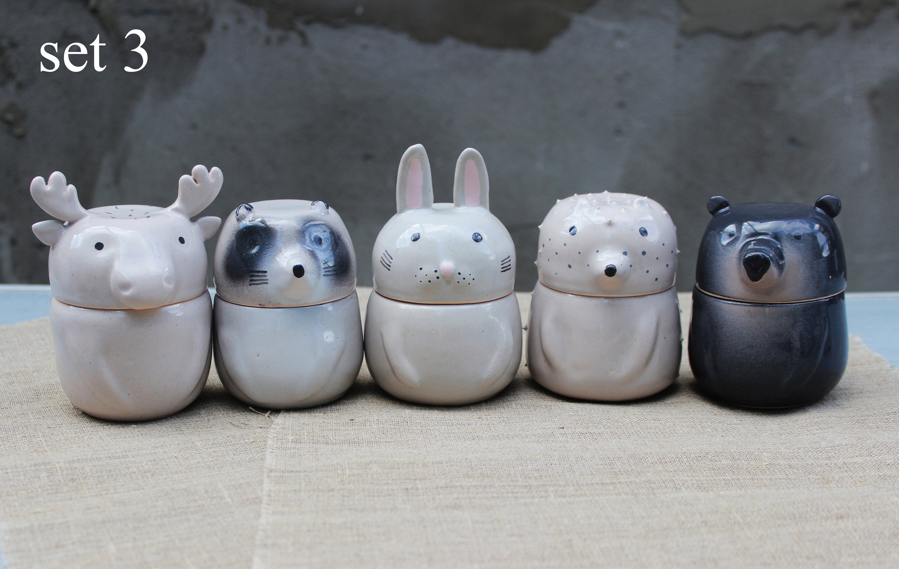 Woodland Animals Storage Set, Fox Bear Hedgehog Rabbit Racoon Elk ...