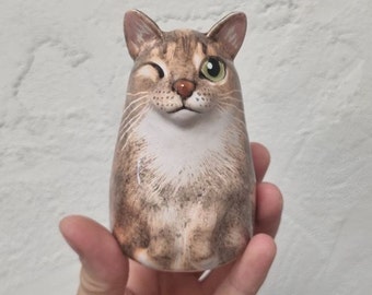 Personalized Cat Portrait from Photo, Custom Pets Painting, Chinchilla Art Sculpture, Statue, Ceramic Figurine, Cat Mom Gift, Pet Loss Gift