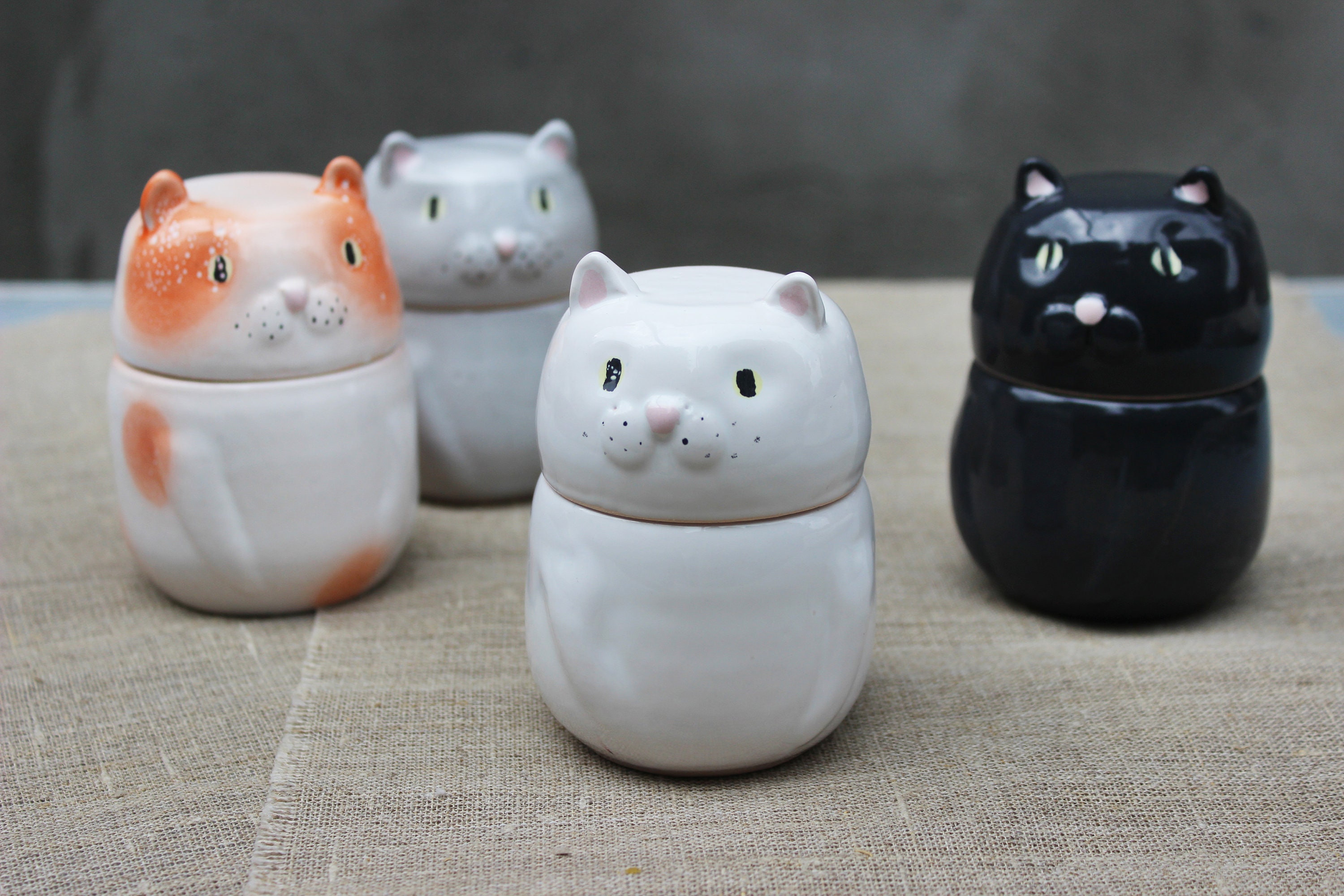 Canister Set of 4 Ceramic Cats Cat Mom Gift White Black Gray Etsy