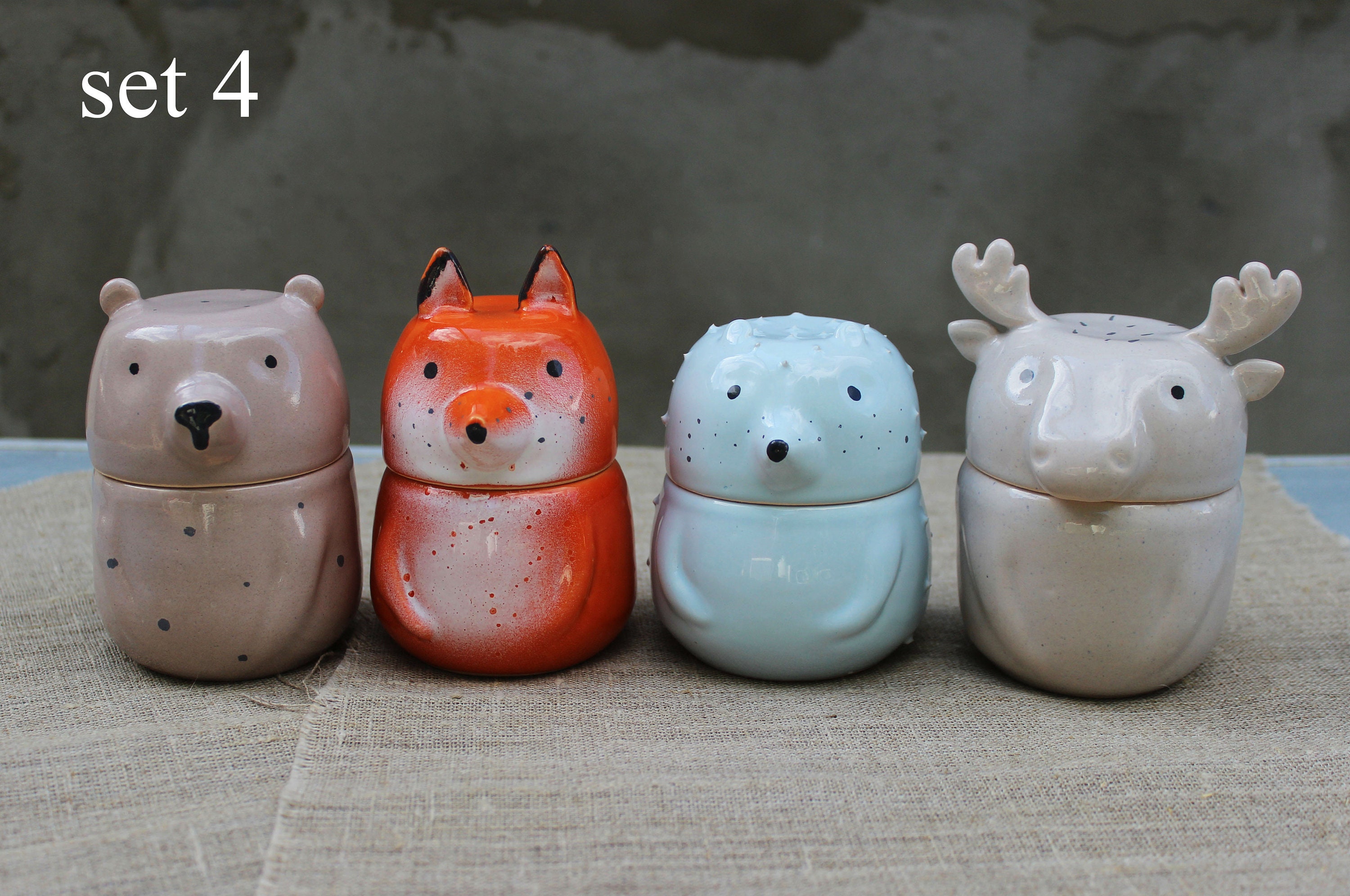 Woodland Animals Storage Set, Fox Bear Hedgehog Rabbit Racoon Elk ...