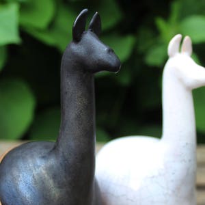 Llama Alpaca Ceramic Figurine, Black and White Lama Pottery Toy, Small Lovely Miniature, Animal Sculpture Decor