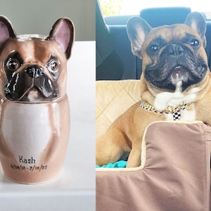 Custom Portrait Pet Urn for Ashes, Personalized Dog Pottery Container with Lid, Cat Storage Canister, Pet Loss Gift