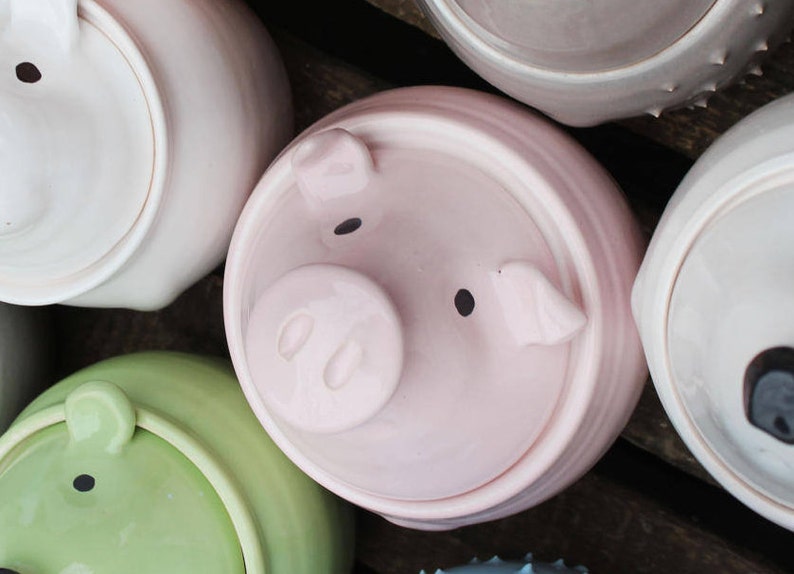 Pink Pig Cookie Jar Storage Bowl With Lid, Ceramic Pigs, Pottery Canister Coffee Tea Sugar, Symbol 2019 Kitchen Decor Ideas image 9