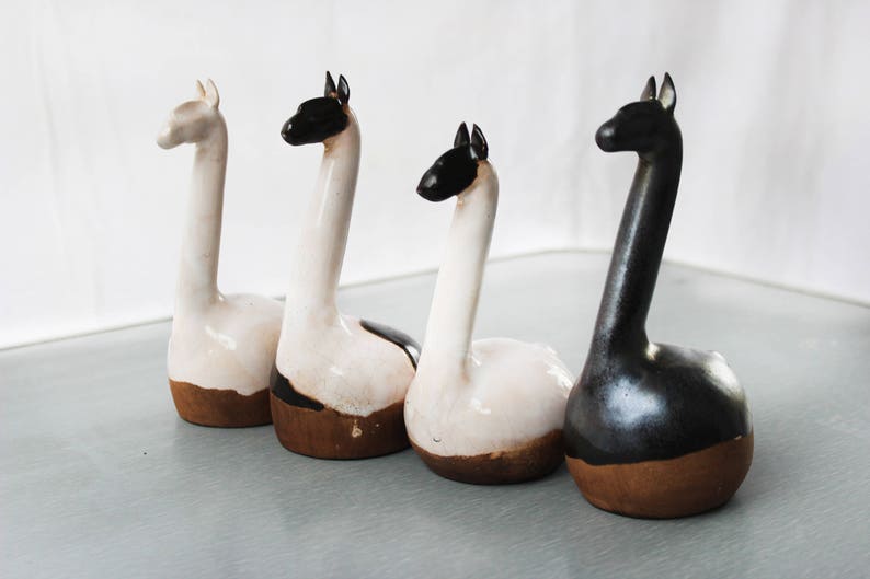 Llama Alpaca Ceramic Figurine Black and White Lama Pottery Etsy