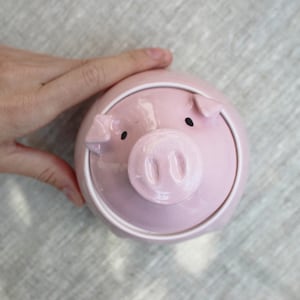 Pink Pig Cookie Jar Storage Bowl With Lid, Ceramic Pigs, Pottery Canister Coffee Tea Sugar, Symbol 2019 Kitchen Decor Ideas image 7