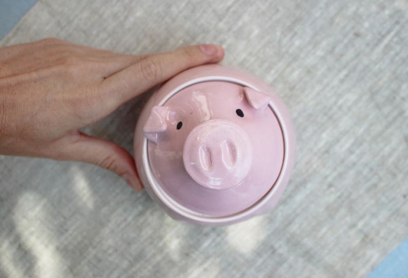 Pink Pig Cookie Jar Storage Bowl With Lid, Ceramic Pigs, Pottery Canister Coffee Tea Sugar, Symbol 2019 Kitchen Decor Ideas image 7