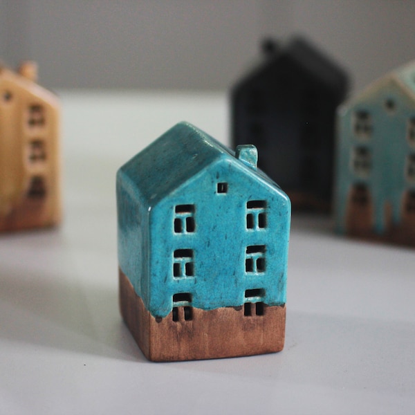 Candelabro de cerámica turquesa hecho a mano: Farol de cerámica único