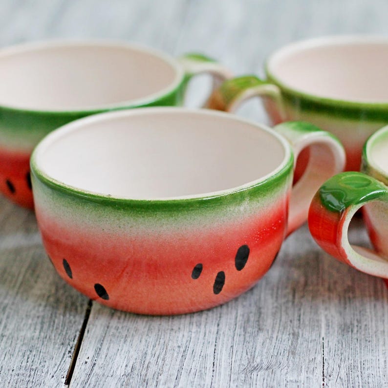 Watermelon Mug Colorful Ceramic Tea Cup Stoneware Pottery Etsy