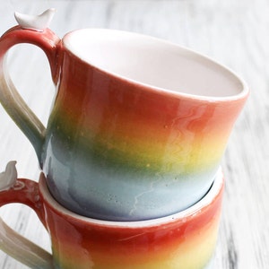 Rainbow Coffee Mug, Large Stoneware Pottery Clay Tea Cup Set, LGBTQ Pride Gift, Rainbow Color Flag image 7