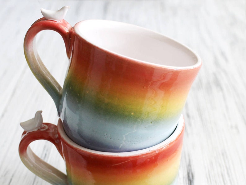 Rainbow Coffee Mug, Large Stoneware Pottery Clay Tea Cup Set, LGBTQ Pride Gift, Rainbow Color Flag image 7