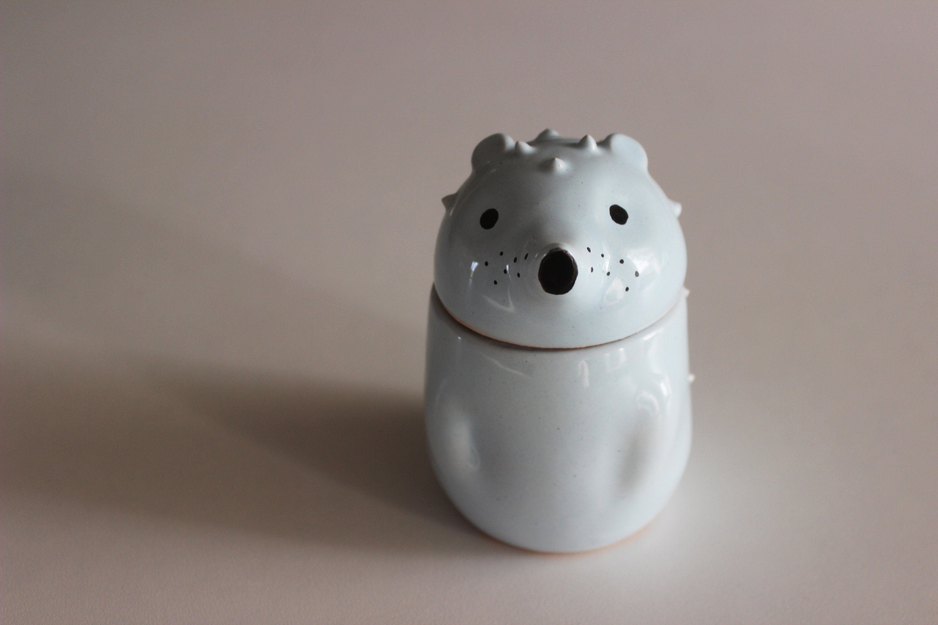 Hedgehog Pottery Jar With Lid Tea Coffee Sugar Canister Blue and