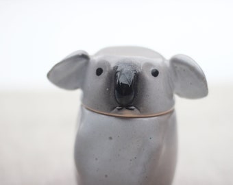 Koala Bear Sugar Bowl with Lid Wood Teddy Bear, Canisters Storage Ceramic Pottery Handmade Jar, Kitchen Utensils