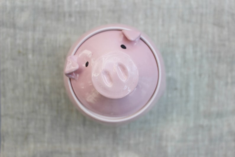 Pink Pig Cookie Jar Storage Bowl With Lid, Ceramic Pigs, Pottery Canister Coffee Tea Sugar, Symbol 2019 Kitchen Decor Ideas image 2