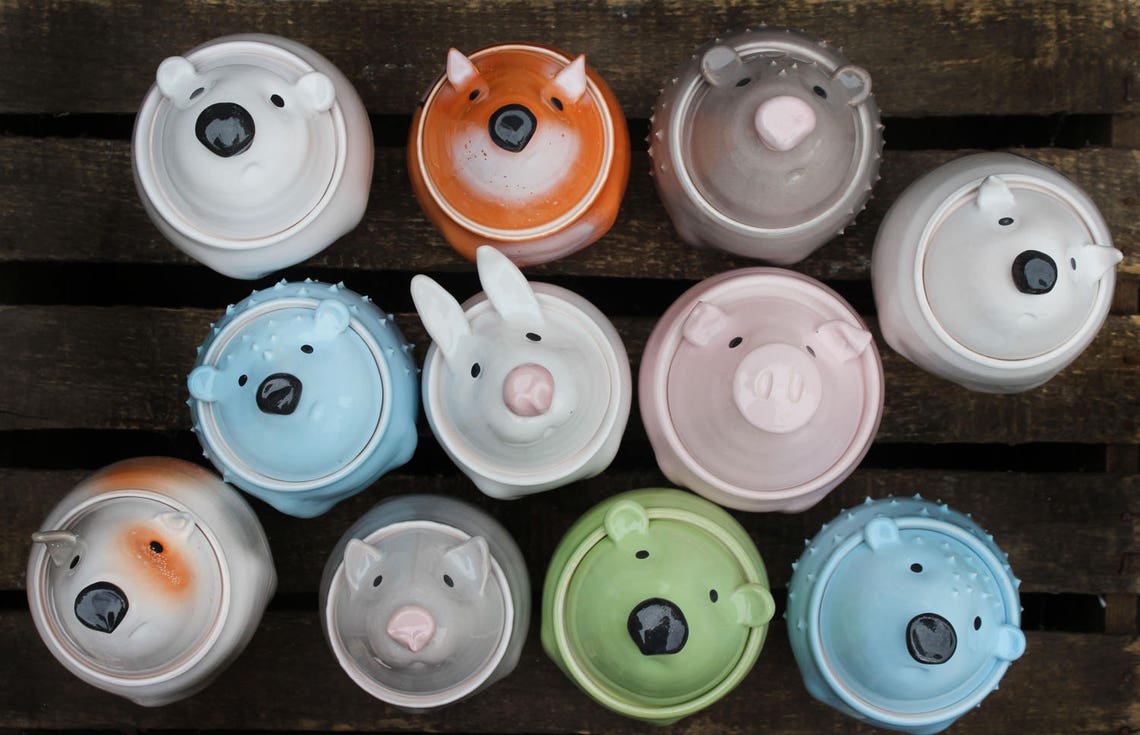 Polar Bear Food Storage Ceramic Honey Pot White Black Pottery Etsy