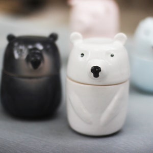 Bear Sugar Jar with Lid, White Polar and Black Teddy Bear, Brown Bear Canister Storage, Ceramics Pottery Handmade Jar, Housewarming Gift
