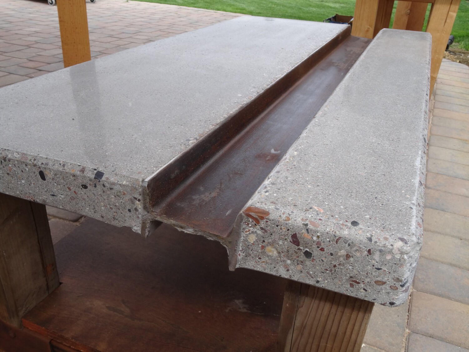 Polished Concrete Coffee Table With Steel I Beam
