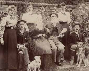 1880s Family with Bulldog and Rough Collie Dog Cabinet Card Photo -  Antique Vintage Victorian Edwardian England