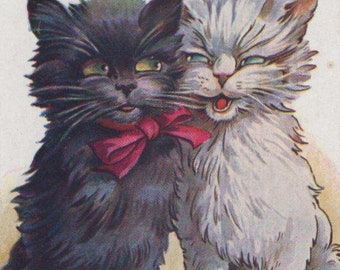 Carte postale illustrée originale signée de l'artiste A. Wuyts des années 1900 - chat vintage victorien édouardien Litho Chromo anthropomorphe