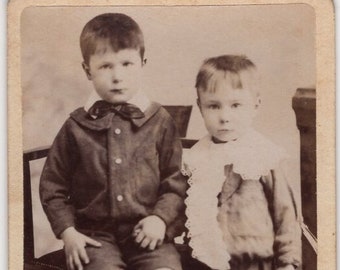 Originele jaren 1880 portret van twee kleine jongens CDV foto - Carte de Visite antieke vintage Victoriaanse Edwardiaanse Londen Engeland