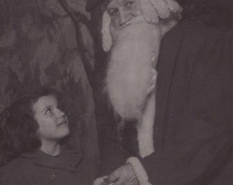 Original 1930s Little Girl & Father Christmas Real Photo Postcard - Antique RPPC Vintage  Xmas Vintage Santa
