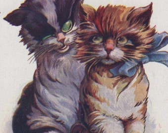 Carte postale illustrée originale signée de l'artiste A. Wuyts des années 1900 - chat vintage victorien édouardien Litho Chromo anthropomorphe